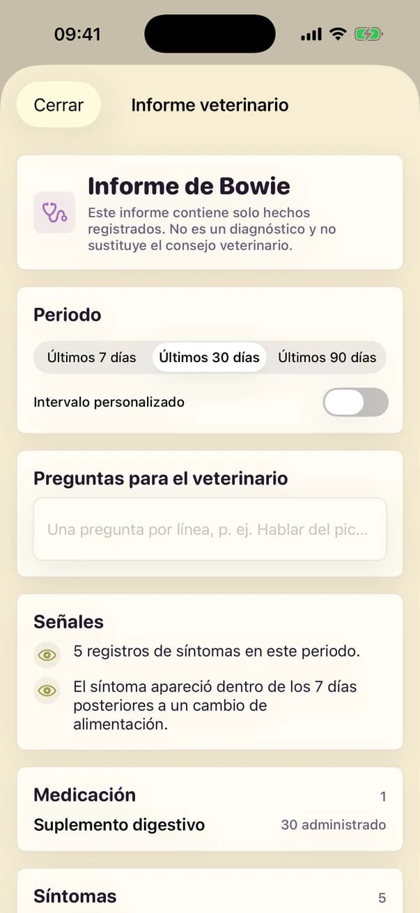 Kwispel — Informe veterinario